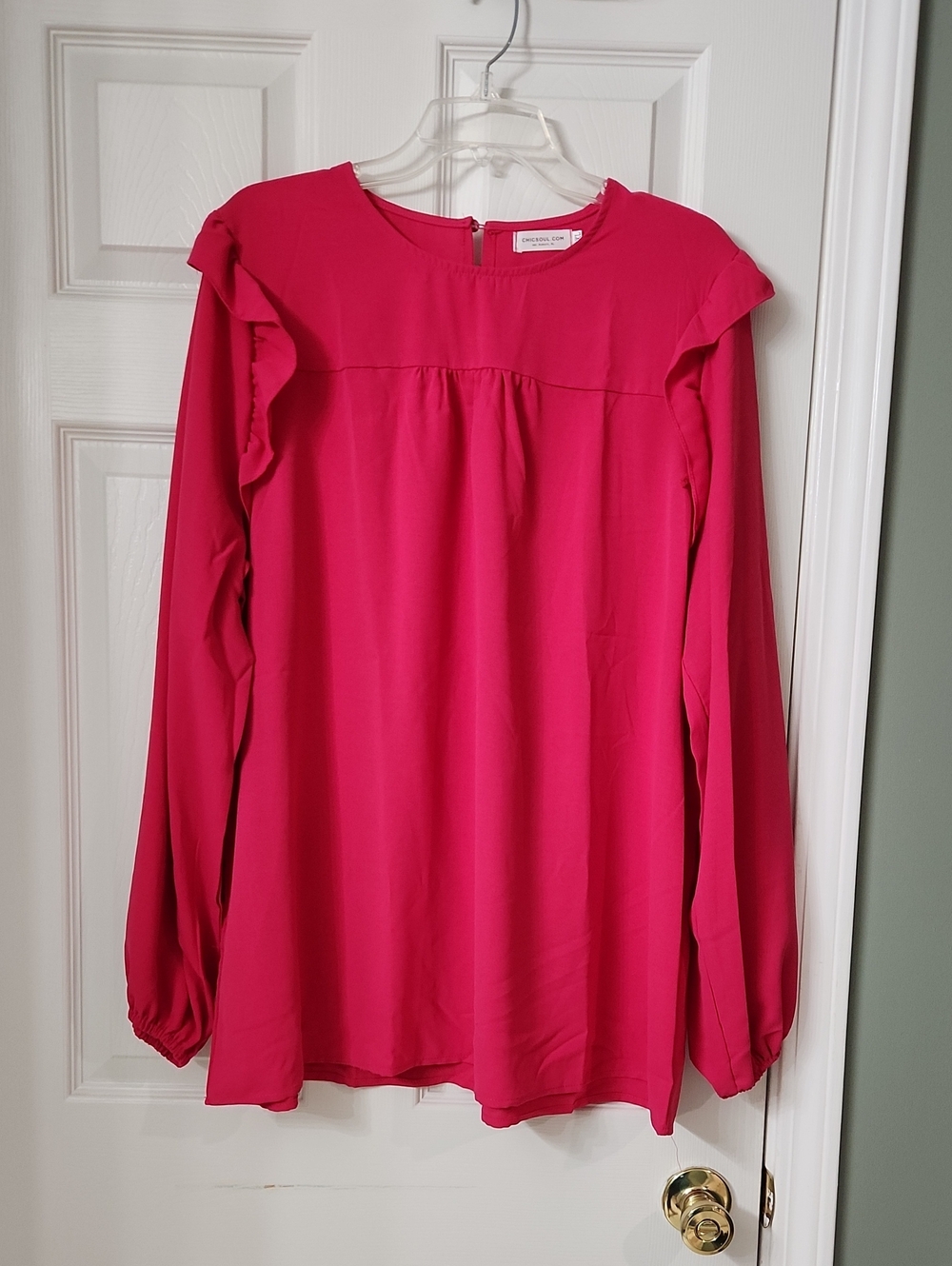 Lush Pink Ruffled Long-Sleeve Women's Top